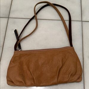 SKIN Brown Leather Shoulder Bag with Dark Brown Strap